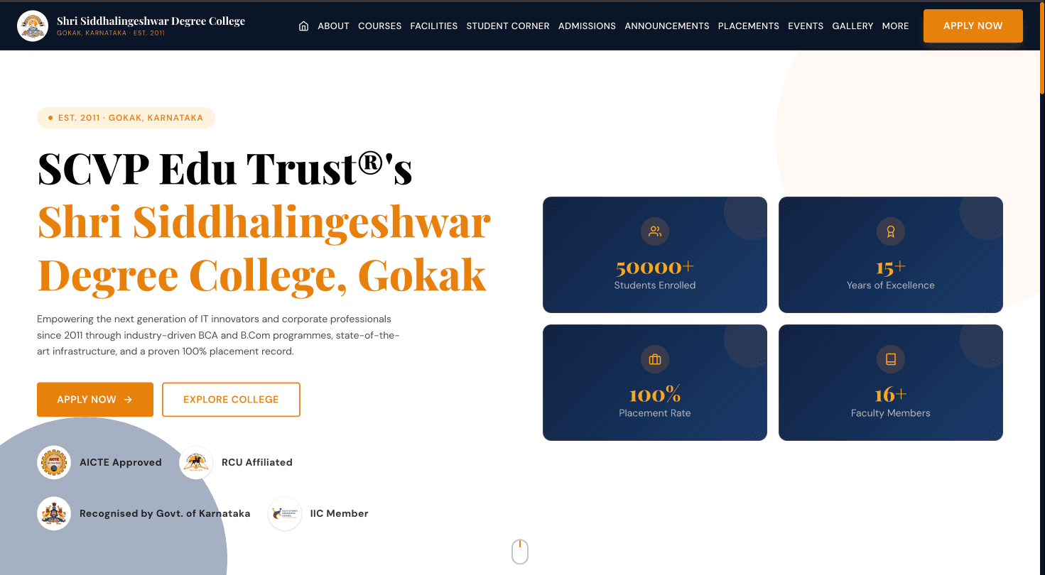 Full-Stack College Website for SSDC Gokak